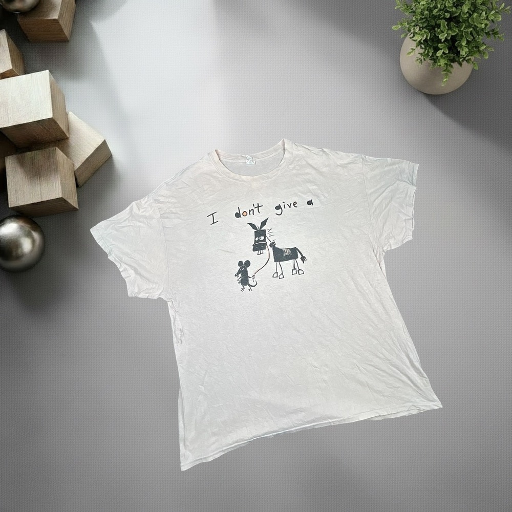 Vintage Y2K Gildan I Dont Give A Rat Ass Graphic Tee White XL Skater Grunge